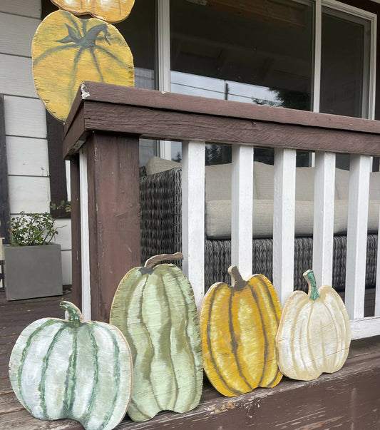 Various Wooden Hand Painted Pumpkins