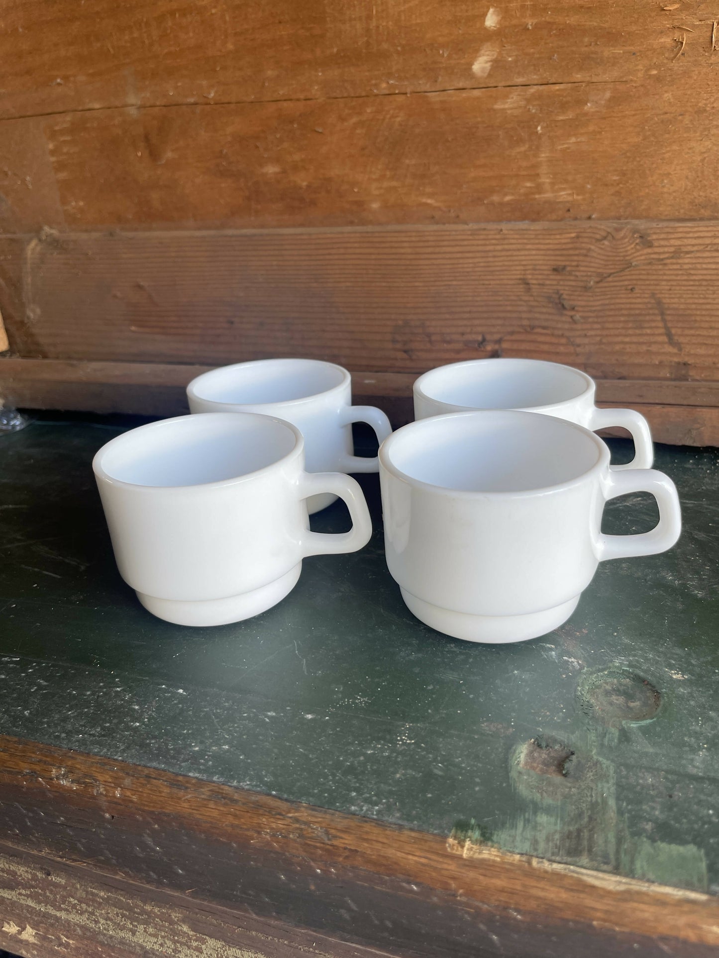 Vintage French Arcopal Coffee Cups - White Milk Glass