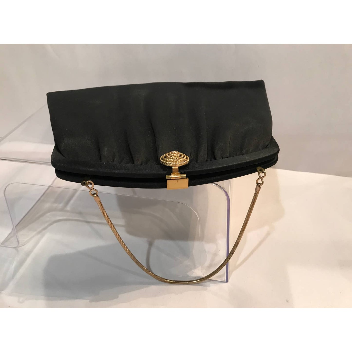 Vtg Black Hand Bag with coiled wrist strap