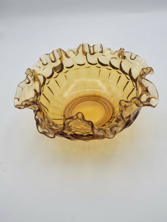 Amber ruffle glass bowl