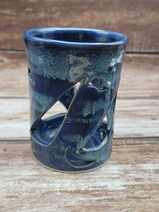 Signed blue pottery candle holder