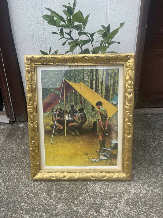 Vintage Boy Scouts Print in Gold Frame