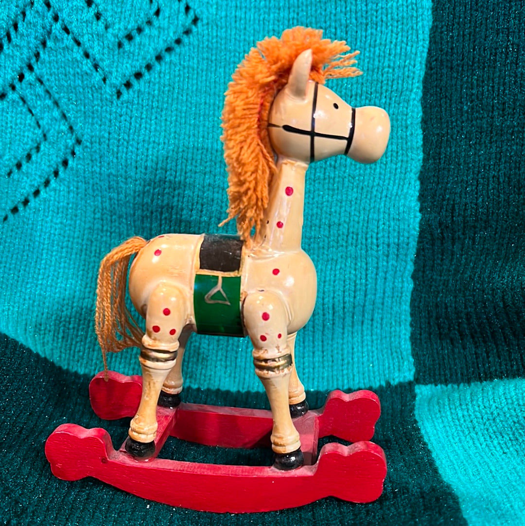 Vtg Wooden Rocking Horse Ornament/Figurine
