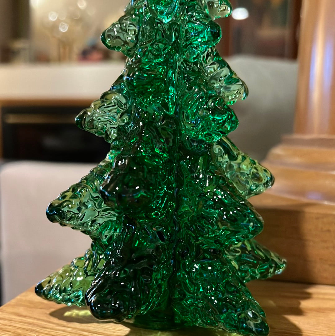 Vtg Enesco Green Art Glass Christmas Tree