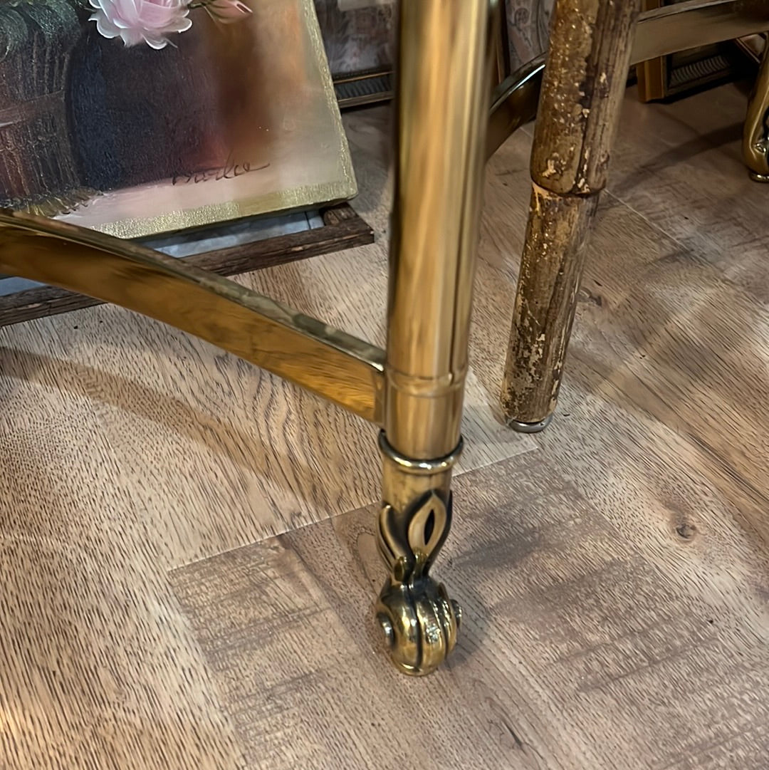 Hollywood Regency Torch Accented Brass Table w/glass top