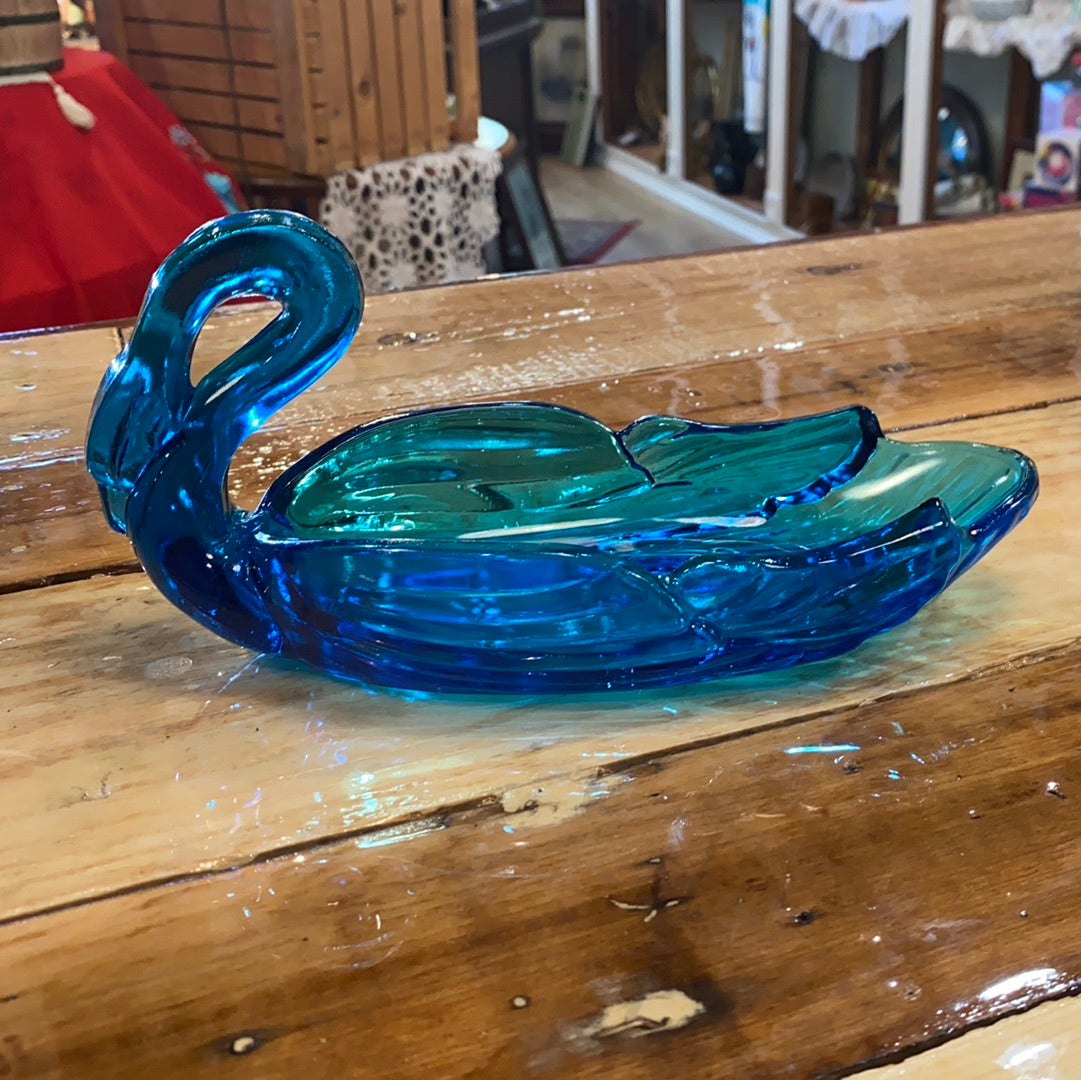 Blue Glass Swan Soap Dish