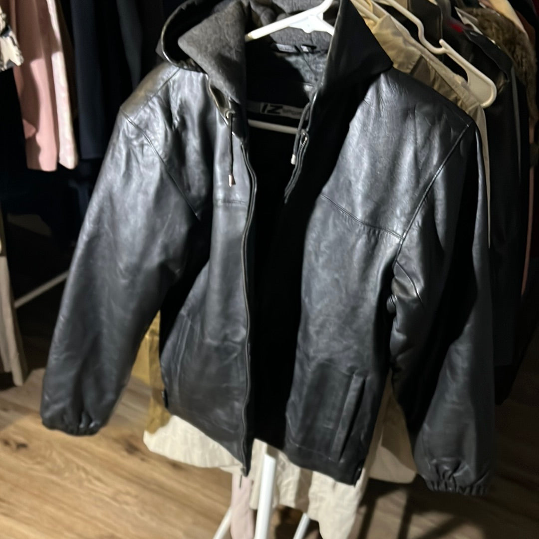 Vtg Hooded Leather Jacket