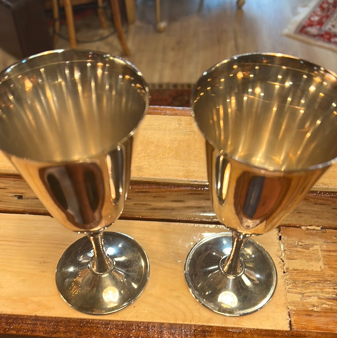 Pair Silver Plated Vtg Wine Goblets De Uberti Italy 6 3/4” TALL Set