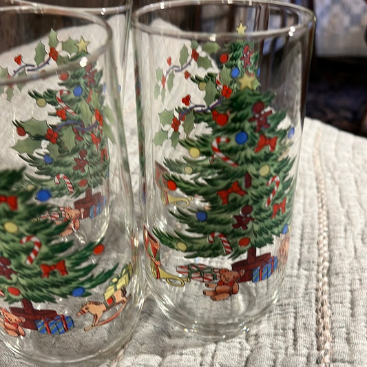 Set of 2 Vtg Luminarc Noel Christmas Highball Glass