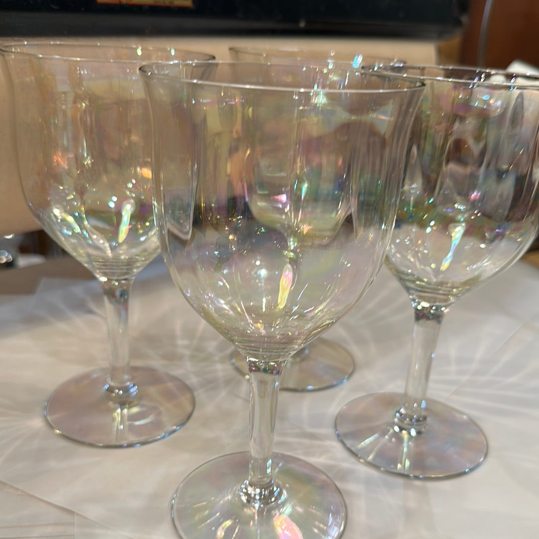 Set of 4 Dorothy Thorpe Bubble Clear Irridescent Wine Glasses 60’s