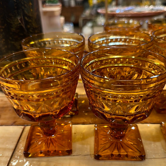 Set of 4 Vtg Park Lane Indiana Glass Co. Amber Dessert Goblets