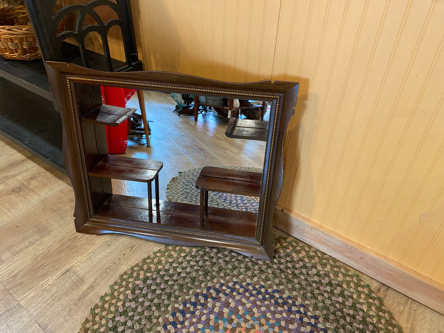 Vintage Mirror Shadow Box with Shelves