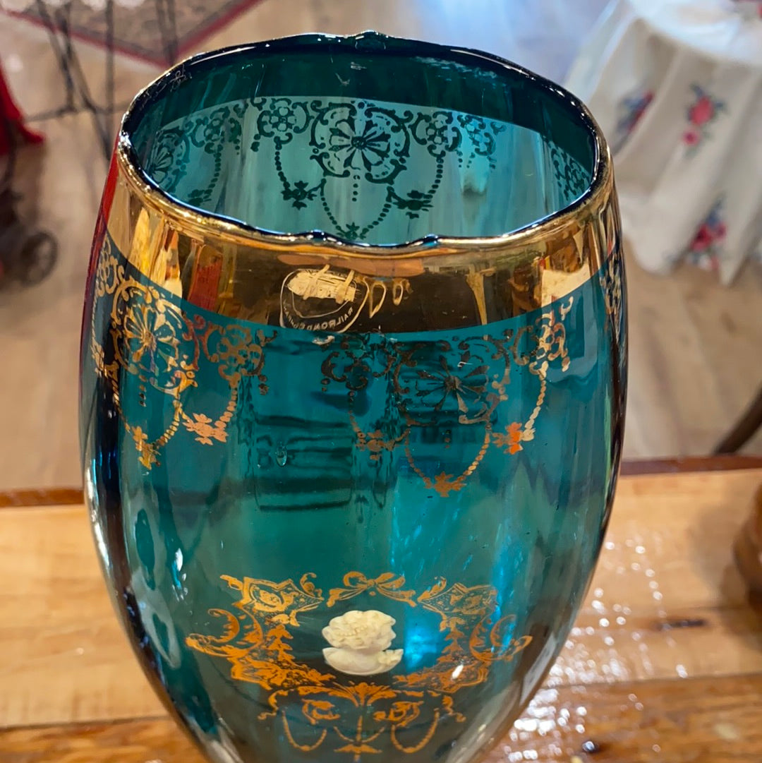 Victorian Blue Vase with Gold Accent
