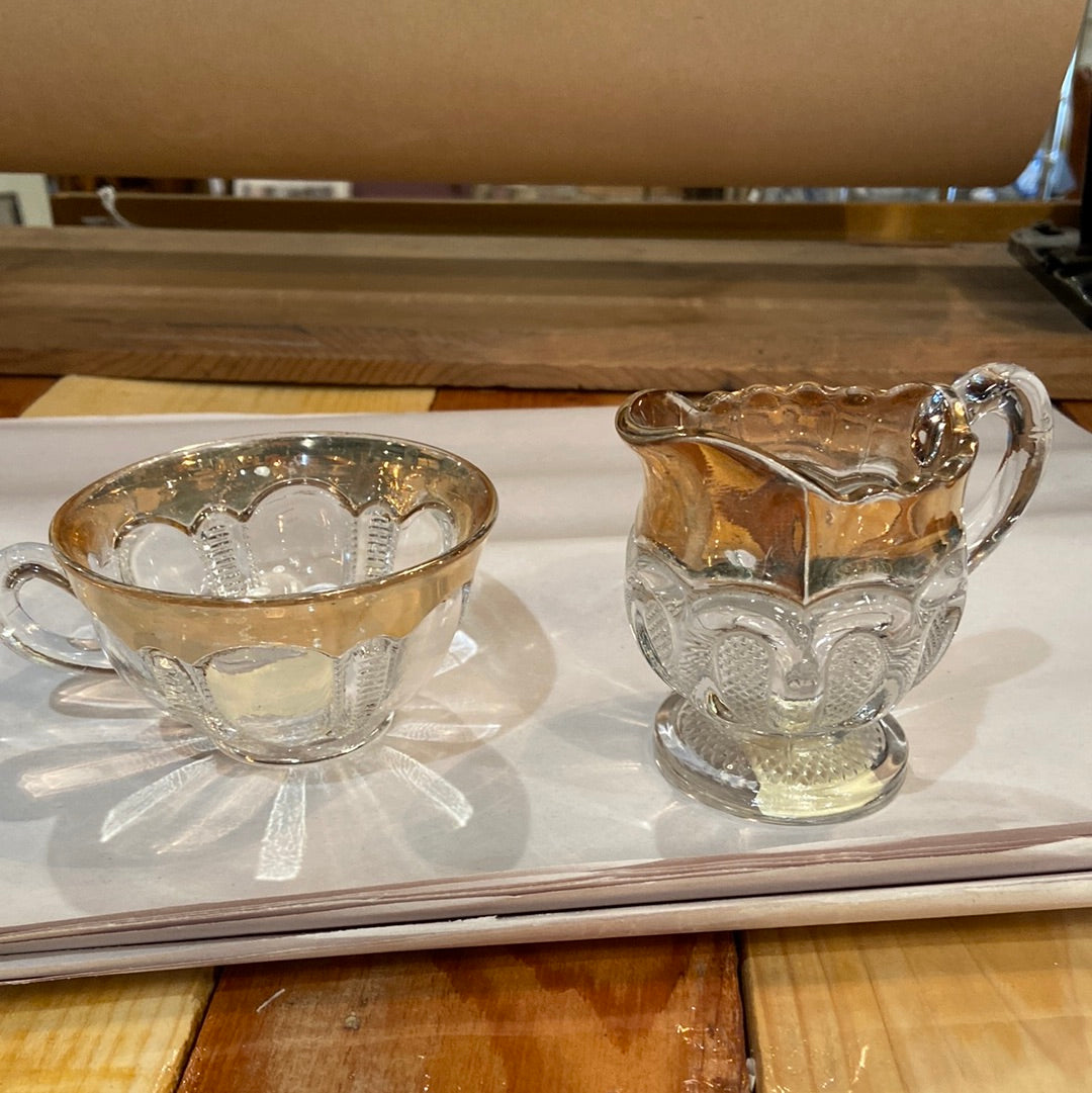 Antique clear and gold glass creamer/sugar set