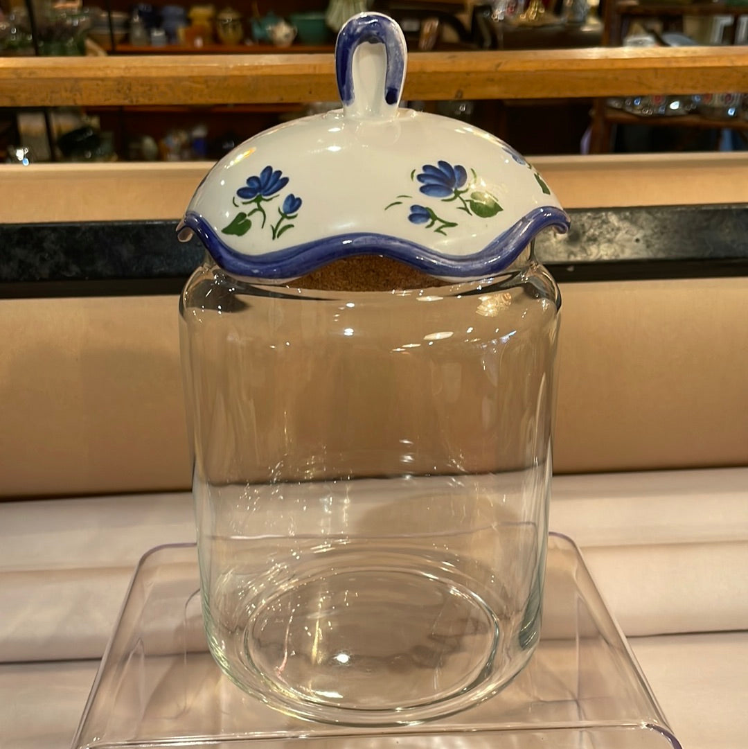 Glass Jar with Blue Flower Lid