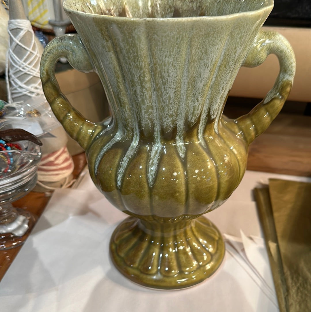 Vtg Drip Glaze Double Handled Vase