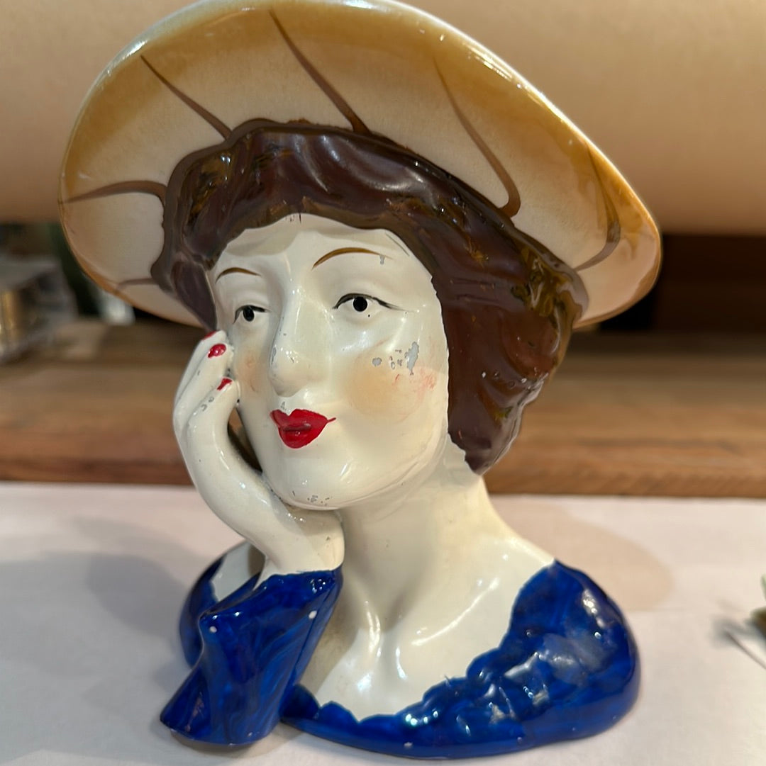 Vtg Ceramic Pondering Lady figurine