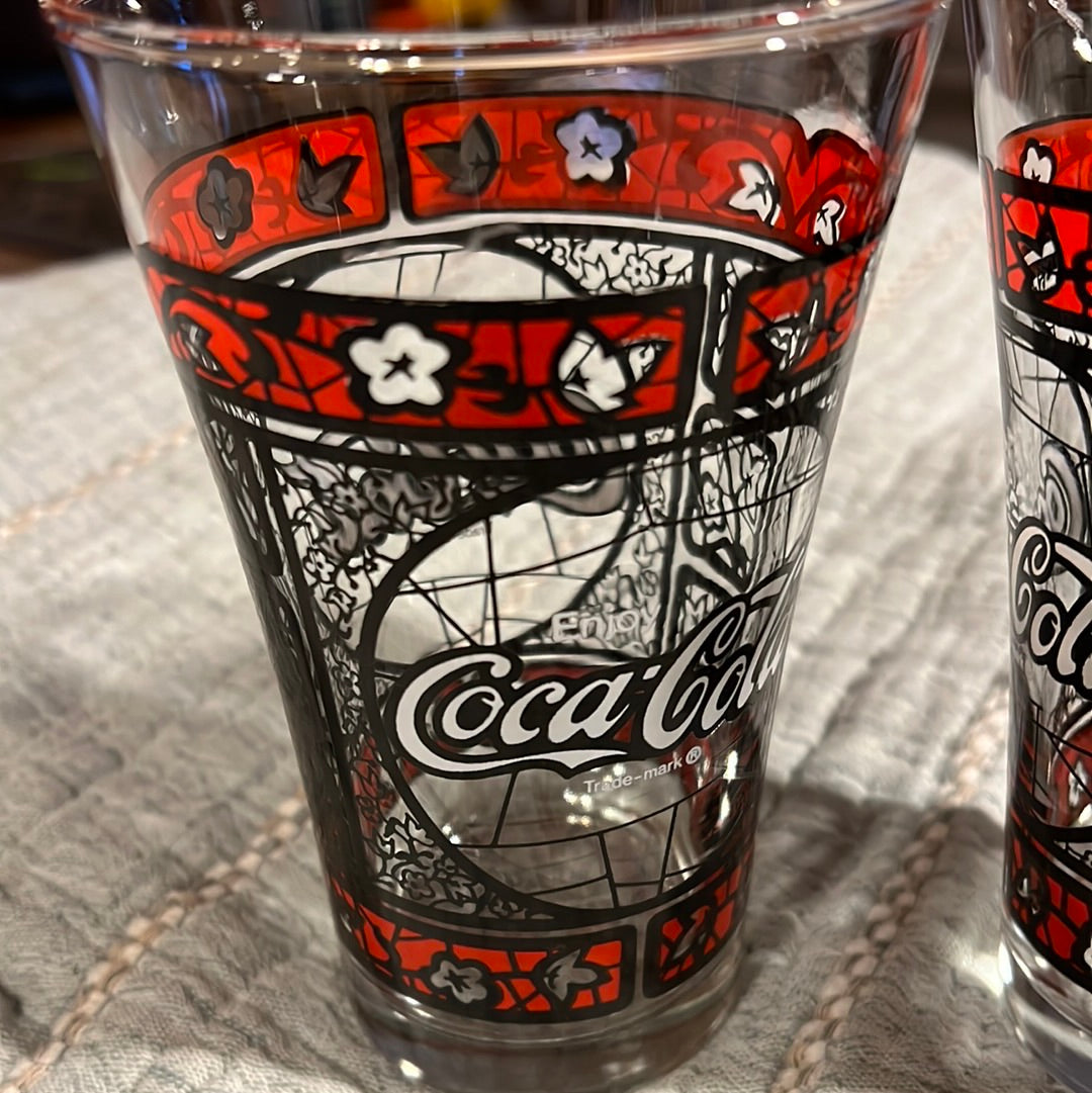 Set of 2 Vtg Coca Cola Tiffany Style Glass