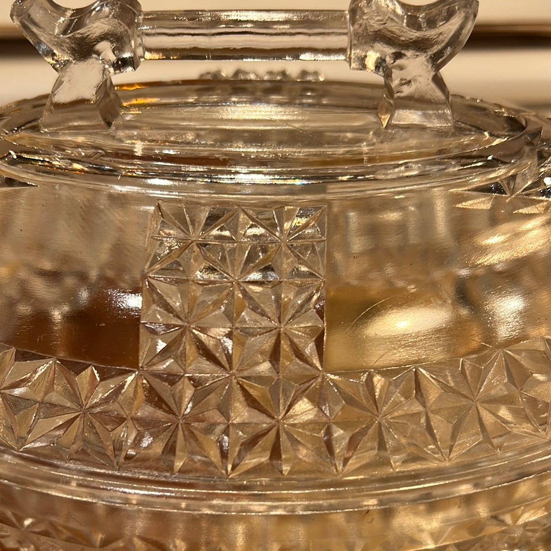 Vtg Pressed Glass Covered Dish
