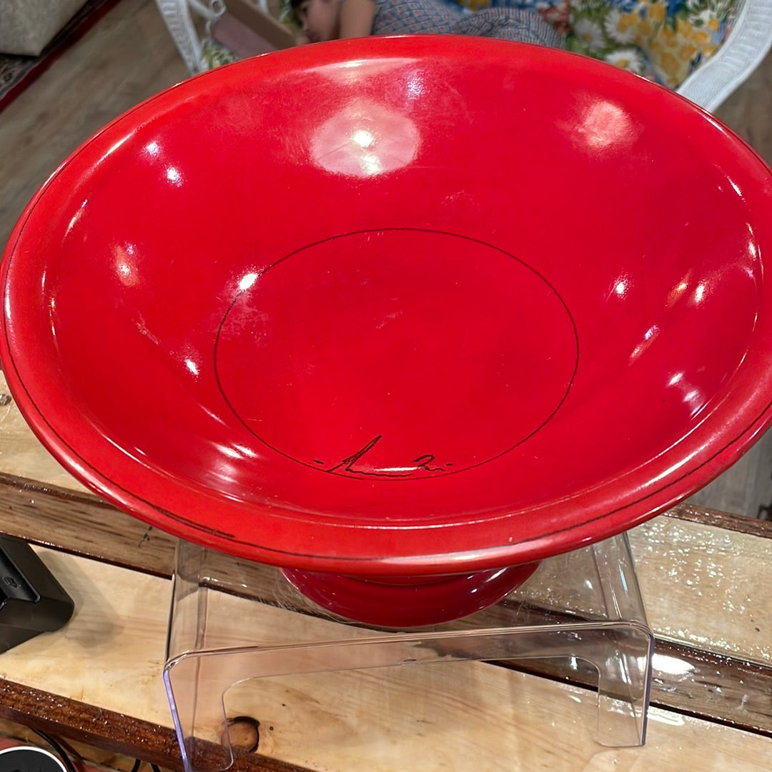 Mamma Ro Pottery Italy Signed Red Pedestal Bowl