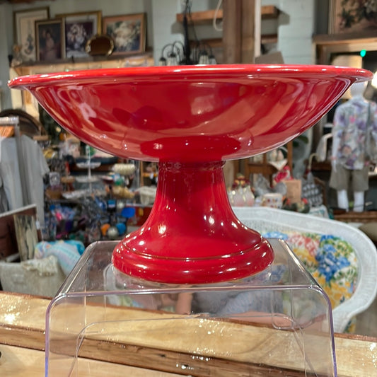 Mamma Ro Pottery Italy Signed Red Pedestal Bowl