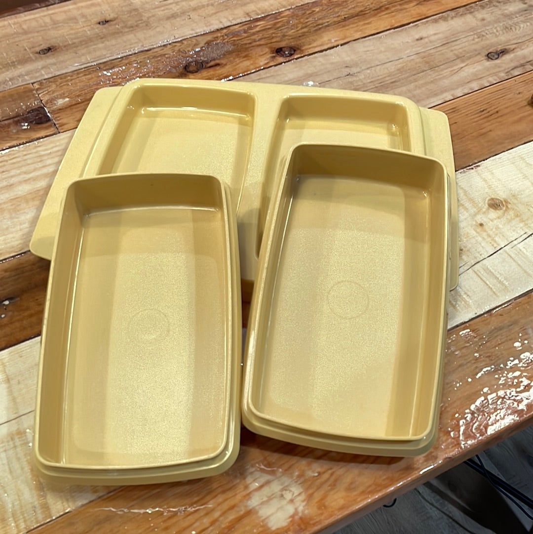 Vintage Tupperware Harvest Gold Double Deli Meat Cheese Tray