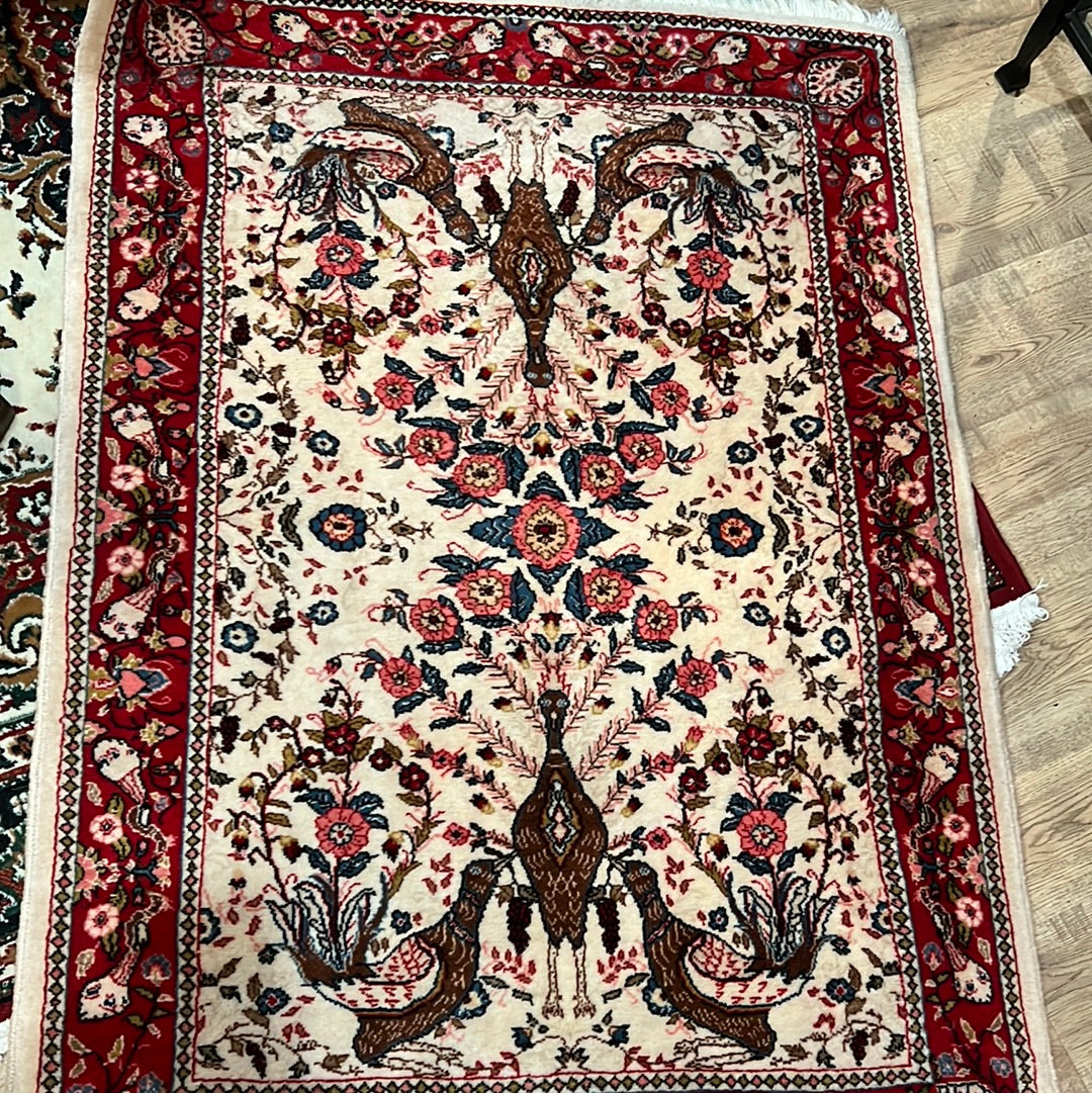 Antique Hand Knotted Wool Peacocks Rug