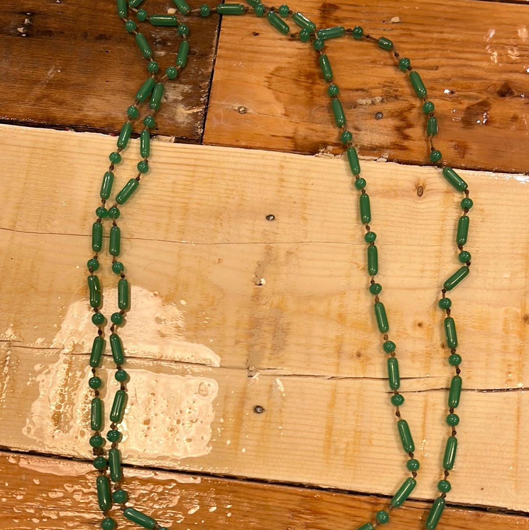 Antique Green Glass Beaded Necklace