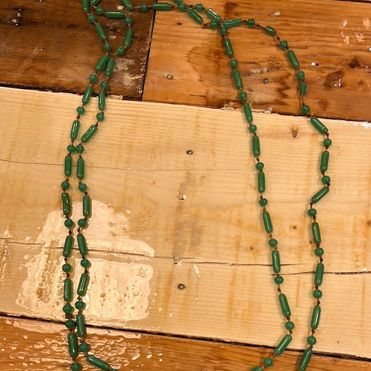 Antique Green Glass Beaded Necklace