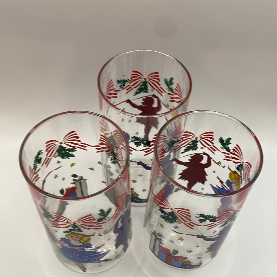 Vtg Set Collectable Nutcracker Christmas Highball Glasses (3)
