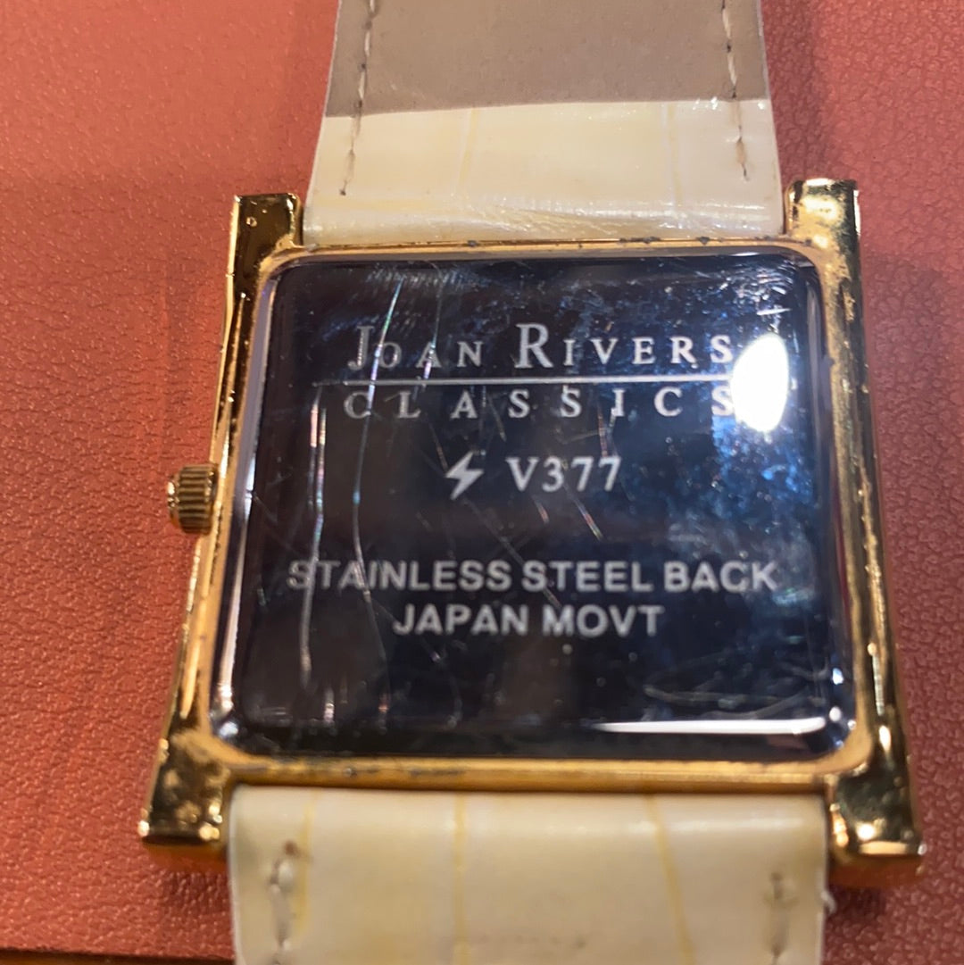 Joan Rivers Classic Off White Leather Watch with Rhinstones