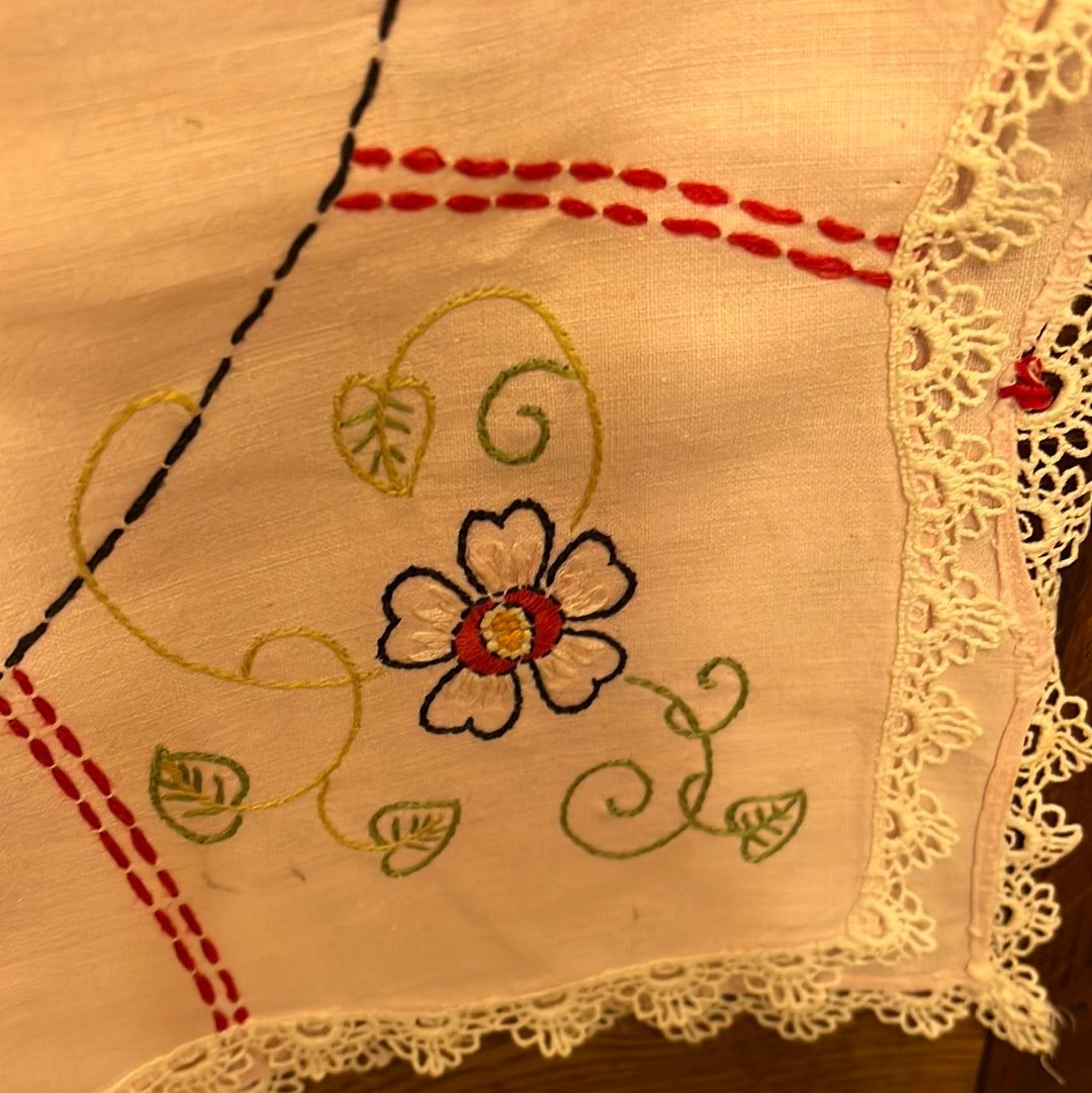 Hand stitched tablecloth