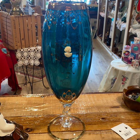 Victorian Blue Vase with Gold Accent