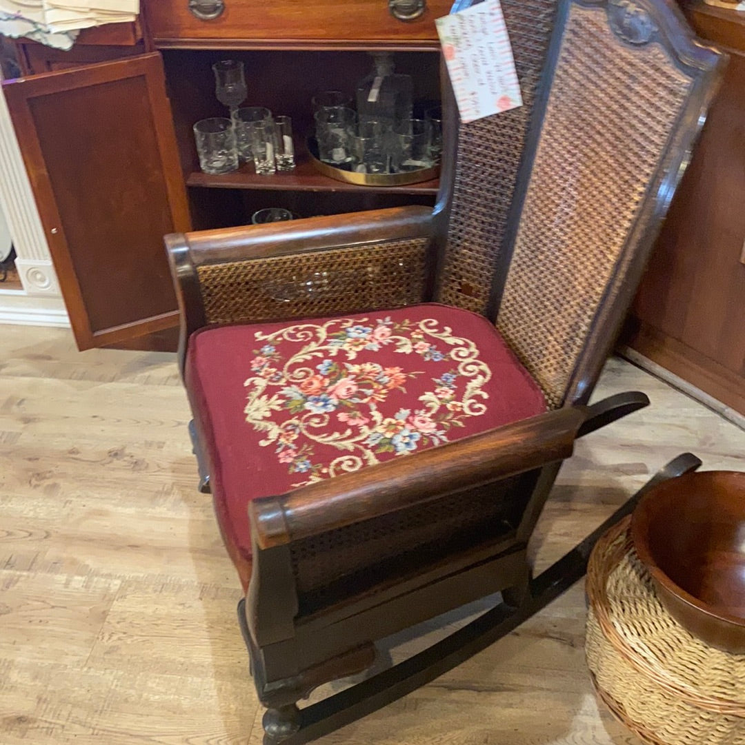 Louis XVI Needlepoint Reversable Cushion Rocking Chair