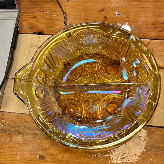 40’s Amber Carnival Glass Divided Serving Dish