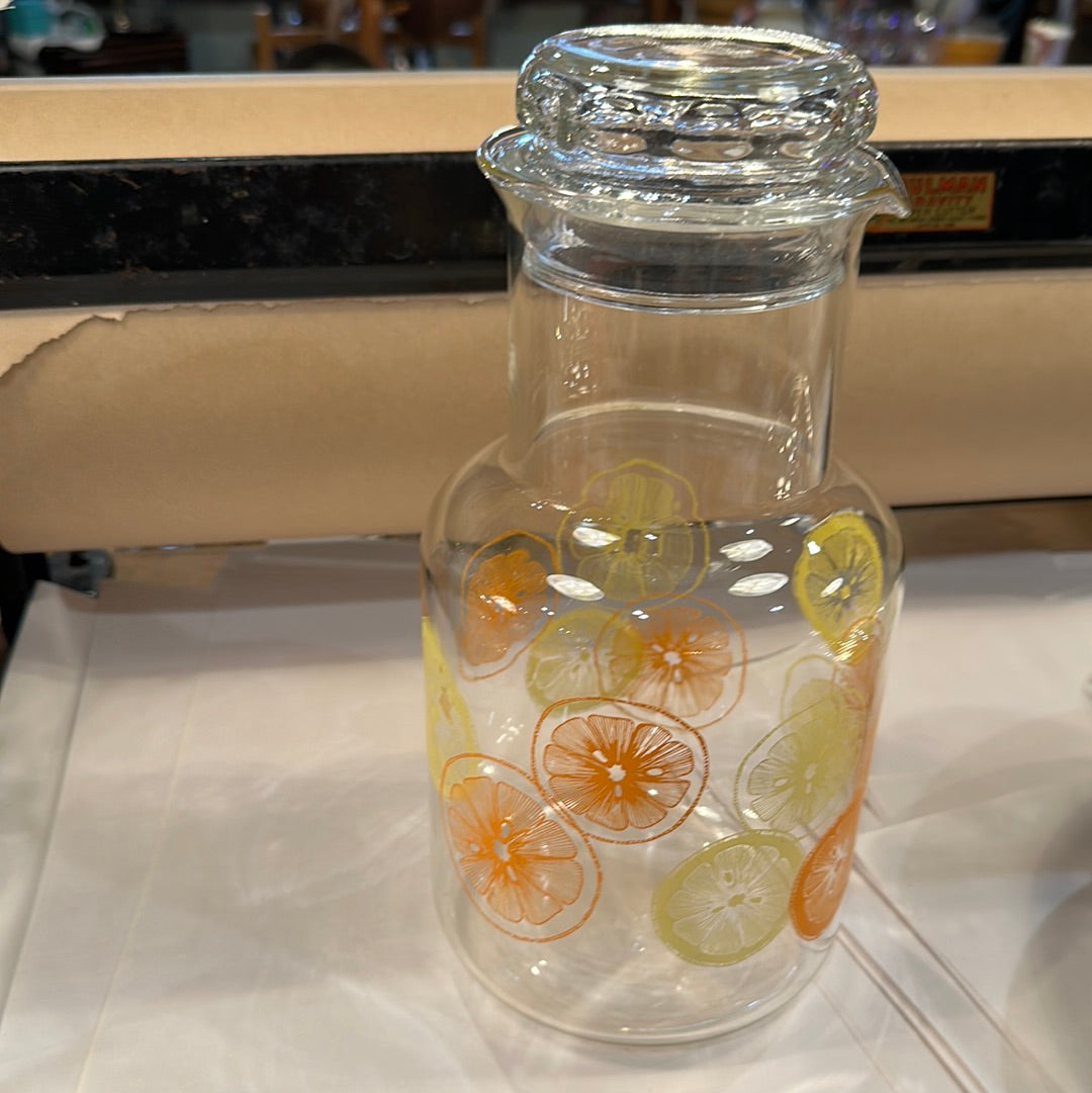 Vtg Pyrex 2qt Orange & Lemons Glass Carafe w/lid