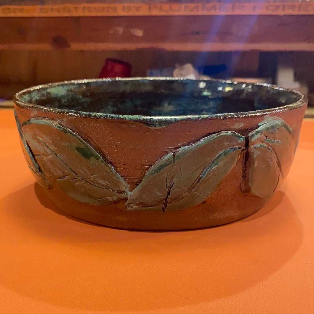 Hand-Thrown Pottery bowl with leaves