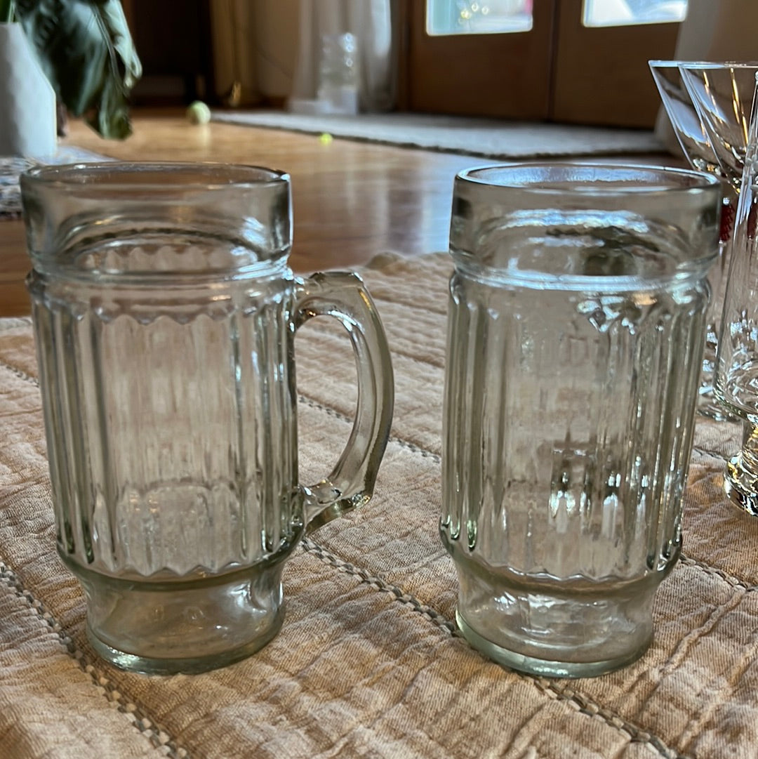 Set of 2 Vtg Ribbed Beer Mugs