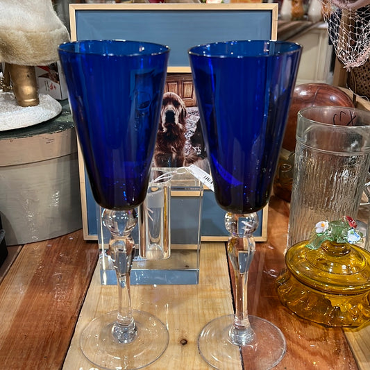 Pair of Vtg Cobalt Champagne Glasses