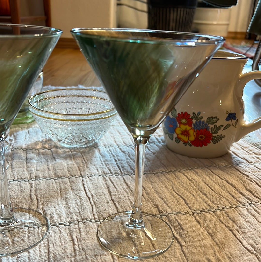 Pair of Hand Painted Peacock Martini Glasses