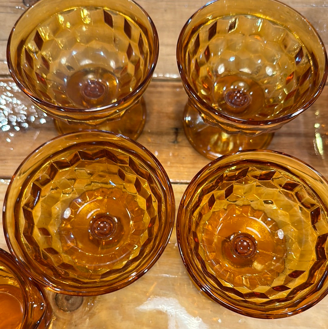Set of 4 Vtg Park Lane Indiana Glass Co. Amber Coupe Glasses