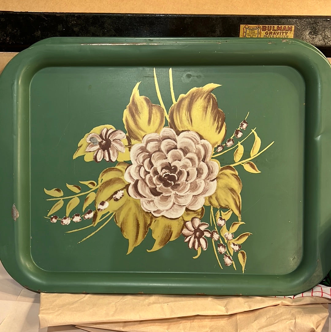 Vtg Floral Painted Metal Serving Tray