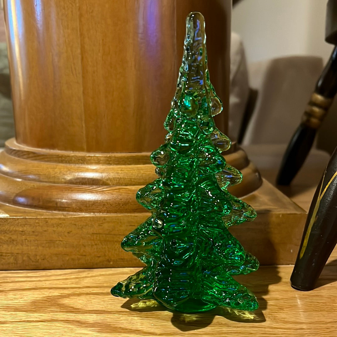 Vtg Enesco Green Art Glass Christmas Tree