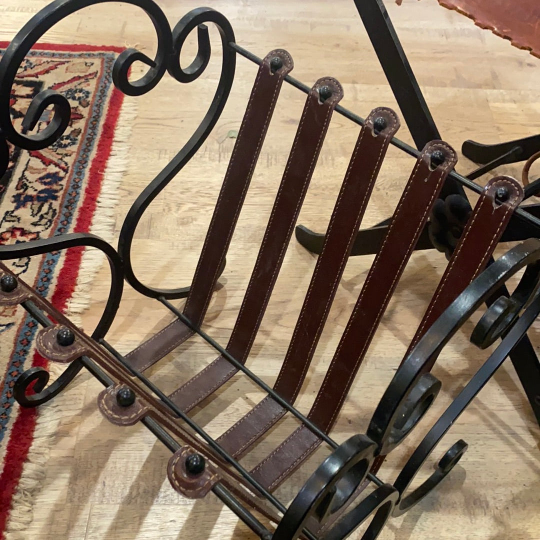 Contemporary Wrought Iron & Stitched Leather Rack