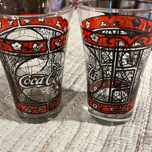 Set of 2 Vtg Coca Cola Tiffany Style Glass