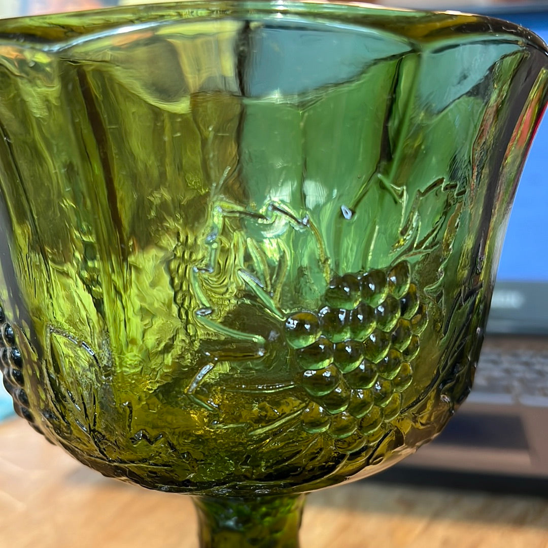 Vtg Indiana Glass Green Harvest Compote Dish