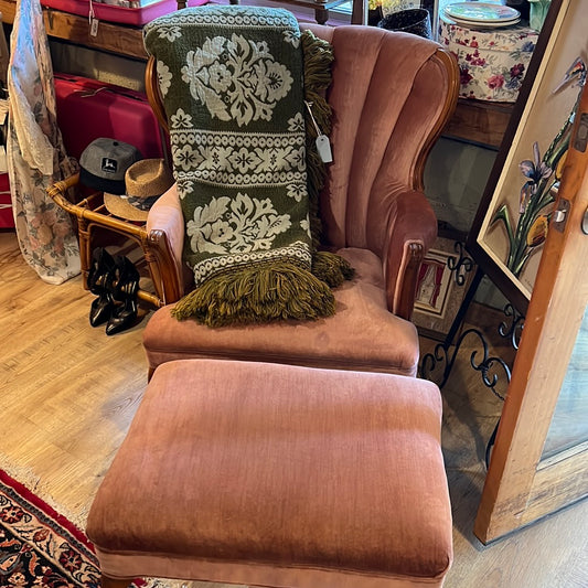 Pink Crushed Velvet Channel Chair w/ottoman