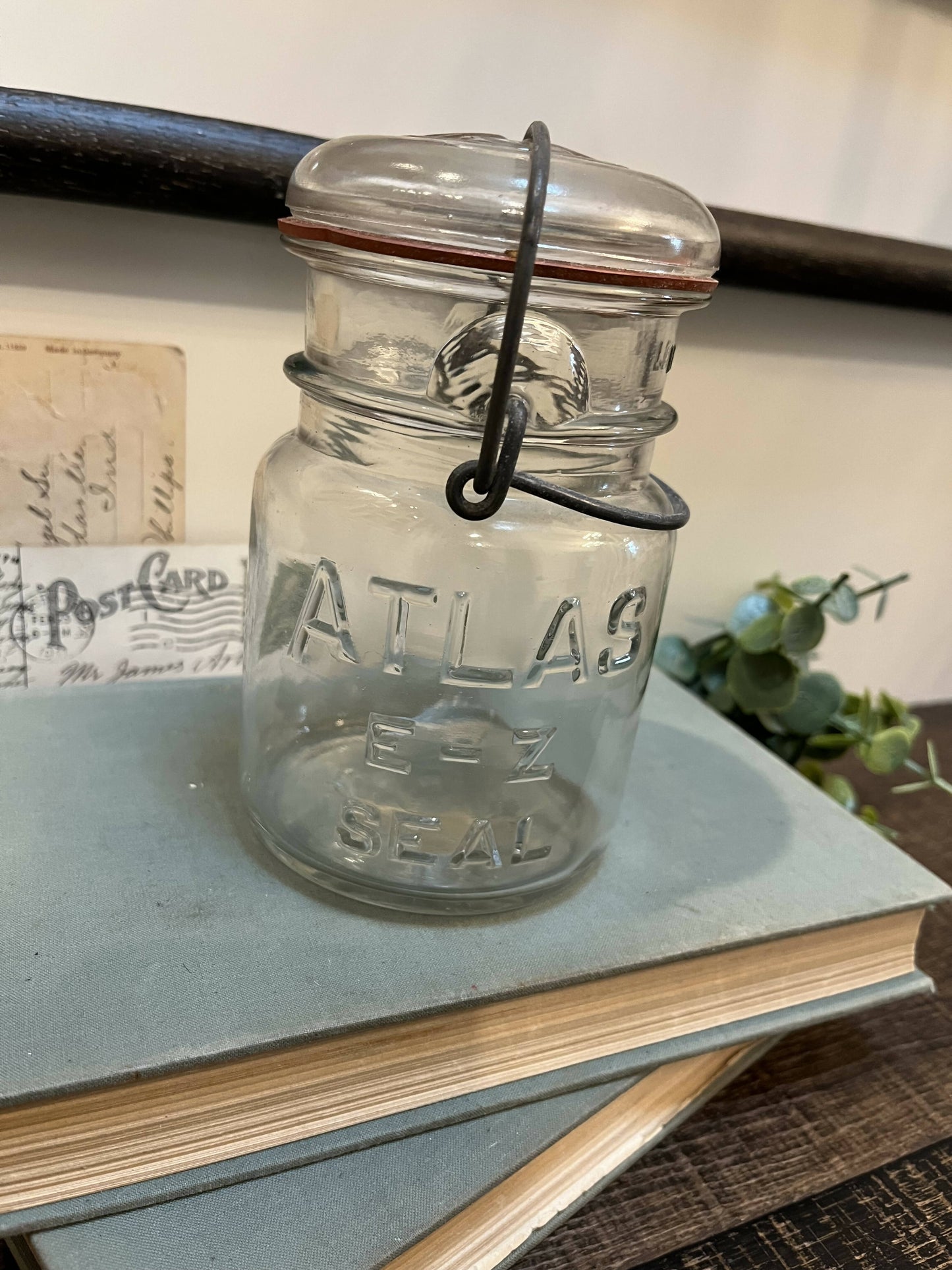 Vintage Atlas Wire Side Jar with Lid