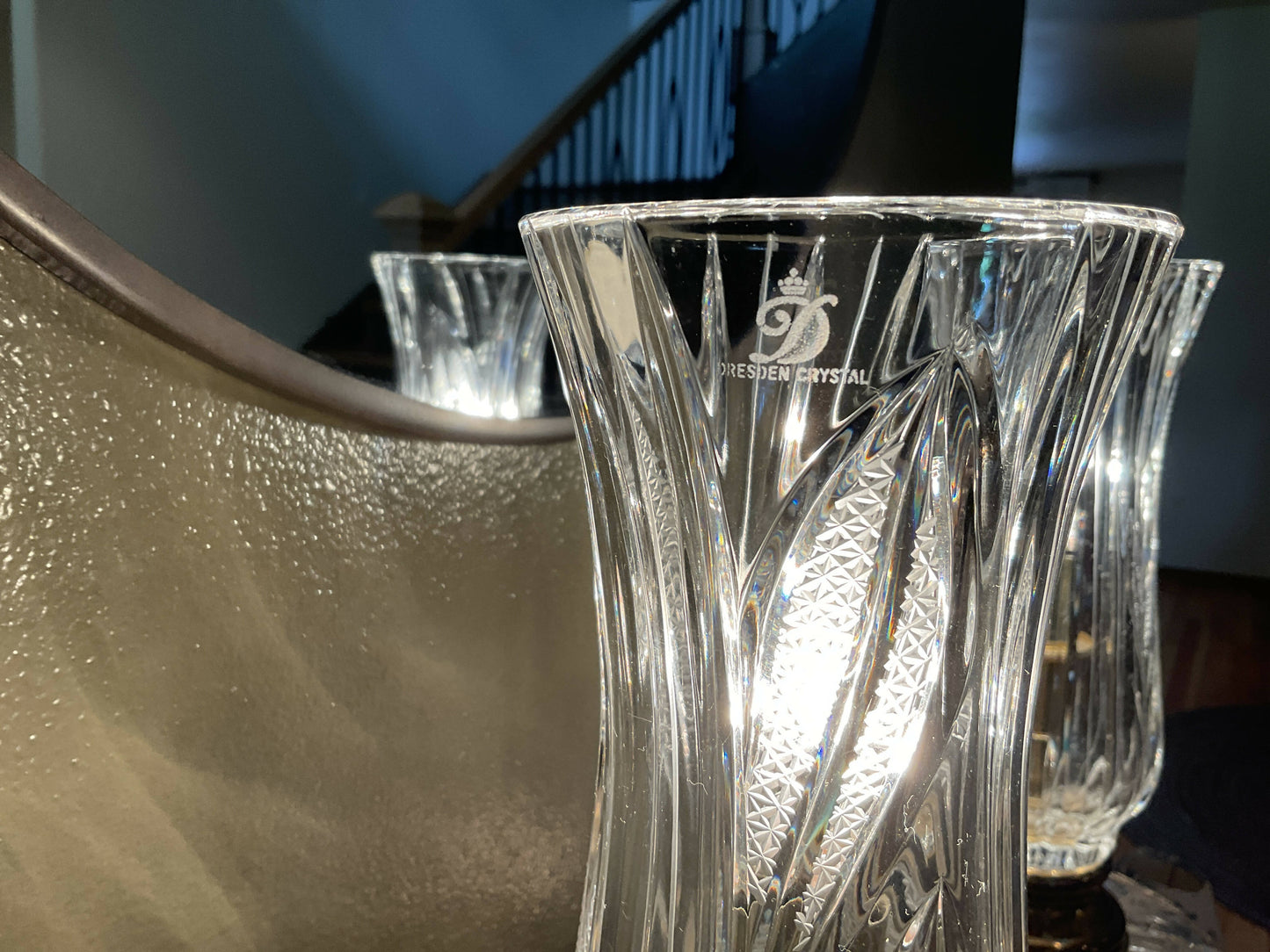 Dresden Crystal & Brass Two Light Hurricane Style Table Lamp