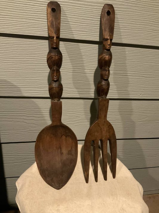 MCM Large Wooden Fork and Spoon Decor